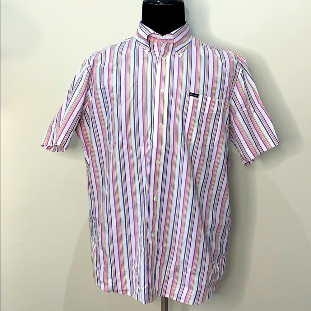 FACONNABLE White Purple Striped Shortsleeve Shirt XL